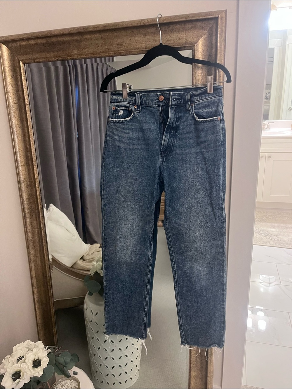 Gap women’s cheeky straight sky high Dark Blue Straight-Leg Jeans